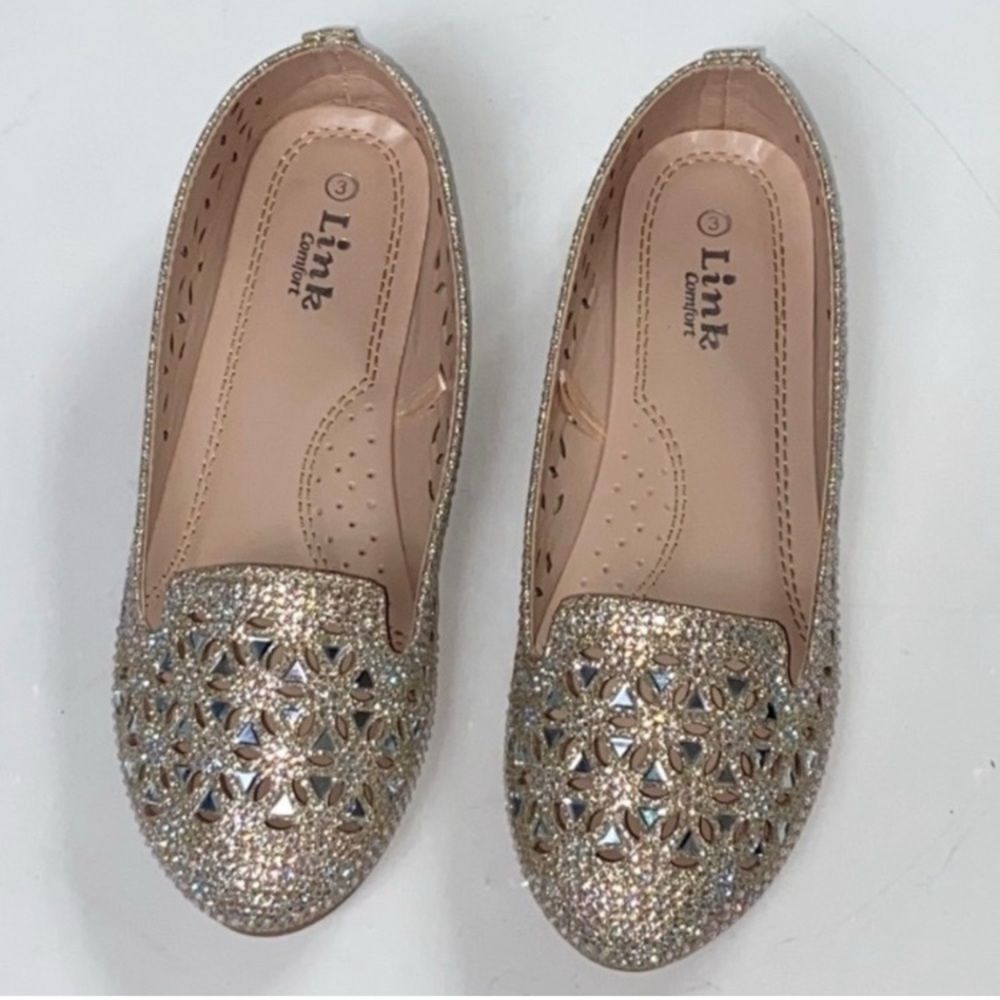 Link Comfort Girl  Glitter Loafers - Silver and Gold Shoes Size 3